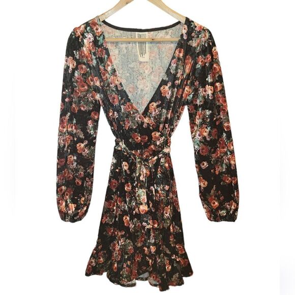 NWOT Free People Fall Crush Floral Wrap Dress Velvet Dress M - Picture 5 of 12